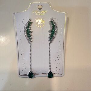 eye candy LA Luxe Green Crystal & Silvertone Wing Earrings